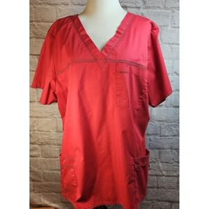 Dickies‎ Women's Scrub Top Style 817455 Size 2XL Color Red 5 Pockets Comfort EUC